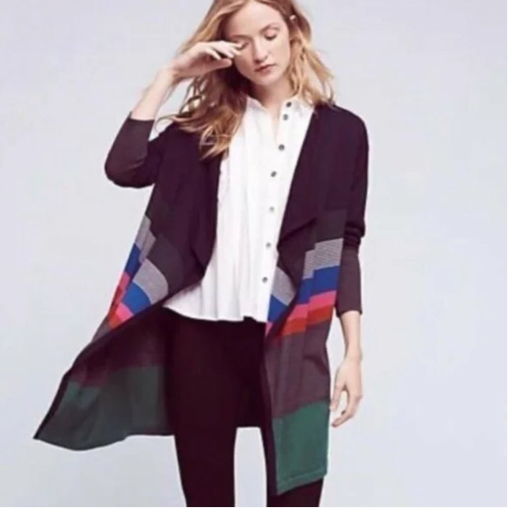 Anthropologie Lili’s Closet Long Cardigan Cotton Striped Size Medium